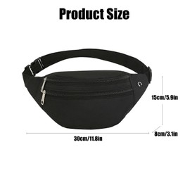 Dinghaole Black Bum Bags, Waist Fanny Packs for Men Women Fashion Bum Bag, with Headphone Jack and 3-Zipper Pockets Adjustable Belt for Sports Travel Outdoor Cycling Walking Dog