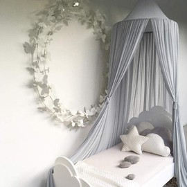 Children's Bed Canopy Round Dome, Chiffon Hemispherical Bed Curtains, Baby Mosquito Nets, Princess and Prince Bed Curtains, Children's Play Tent,Gray