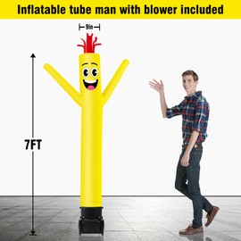 GOODENY 7FT Tall Inflatable Tube Man Wacky Wavy Dancing Guy with Weather-Resistant Blower (9''Diameter) for Outdoor Decoration Advertising Business Promotion - Yellow