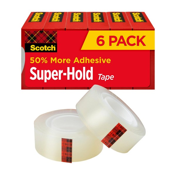 Scotch Super-Hold Tape, 6 Rolls, 50% More Adhesive, Trusted Favorite, 3/4 x 800 Inches, Boxed (700S6)