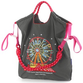 Ball&Chain Embroidery Ferris Wheel Nylon Tote Bag for Women, HandBags Large Capacity Casual Handbags for Mom Teacher Friend (Grey, Large)