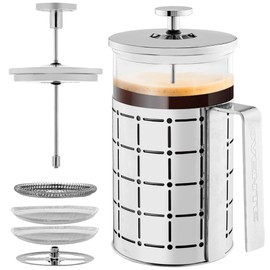 OVENTE French Press Coffee Maker 27 Ounce with Heat Resistant Borosilicate Glass, Stainless Steel Design and 4-Level Filter System, Portable Cold Brewer Pot for Travel, Camping or Gift, Silver FSS27P