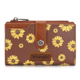 Wrangler Wallet for Women Bifold Card Holder with Zipper Pocket Ladies Clutch Purse with ID Window WG204-W0021BR