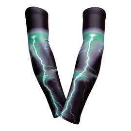 SportsFarm PAIR - Compression Elbow Arm Sleeves (ADULT LARGE, BLACK GREEN LIGHTNING)