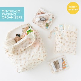 Bumkins Waterproof Wet Bag, TSA Approved Packing Pouches, Reusable Grocery Shopping Tote, Travel, Beach, Pool, Gym Clothes, Swimsuit, Cloth Diaper, Pump Parts, Toiletry, Washable, 5-pc Set Palm Trees