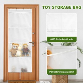 ZLHETWT Over The Door Hanging Organizer, Stuffed Animal Holder, Over Door Storage Bag, Multipurpose Stuffed Toy Storage for Bedroom Closet Doll (white)