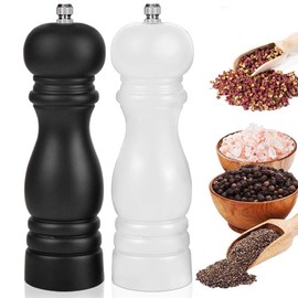 Premium Salt and Pepper Grinder Set of 2, Wood Salt and Pepper Shakers with Ceramic Core, Refillable Manual Sea Salt Pepper Mill Adjustable Coarseness for Spice/Chili/Sesame, 6.5 Inch (Black+White)