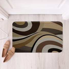 Feelyou Geometry Print Shaggy Absorbent Floor Mat Abstract Art Simple Style Non Slip Bath Mat for Grey Yellow Brown Black Microfiber Bathroom Rugs Room Decor Modern Design 20"x32"