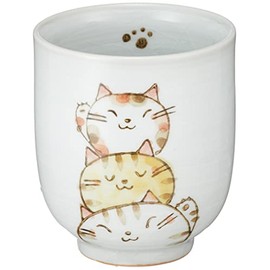 Utsuwa Kaian 091-0029 Setoyaki "Cute Utsuwa" Hot Cup Cup, Small, Capacity Approx. 6.8 fl oz (200 ml), Yumikobo Trio The Nyan, Yellow, Made in Japan