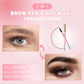 YBUETE 2-in-1 Eyebrow Pencil & Eyebrow Gel, Dual-Ended Microblading Eyebrow Pen, Micro Precision Tip Liquid Eyebrow Pen, Long-Lasting Waterproof Natural Brows Eye Makeup for Women, Black