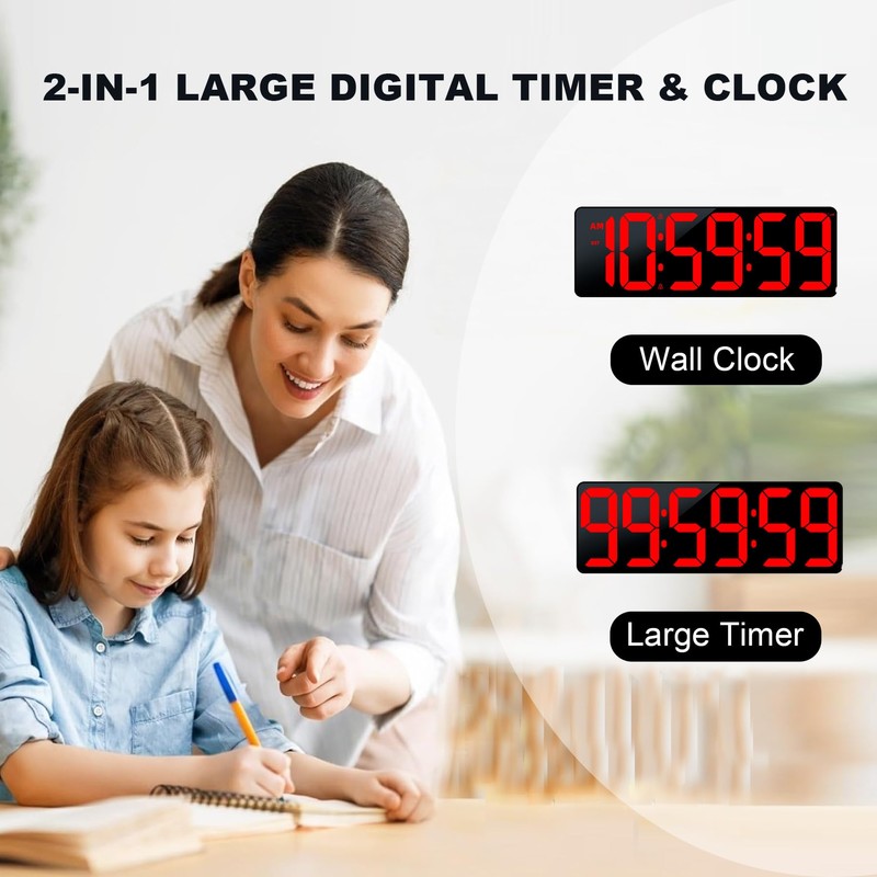 TXL 17.2" Bluetooth Digital Wall Clock with Seconds, Large Countdown
