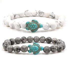 nobrand COLORFULBLING 8mm Sea Turtles Beads Bracelet Turquoise Natutal Stone Elastic Stretch Bracelet for Women Men
