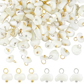 SUPERFINDINGS 100Pcs Natural Trochus Shell Charms Beach Seashells Pendants White Nuggets Charms with Brass Gold Silver Loops Summer Seashells Craft Charm