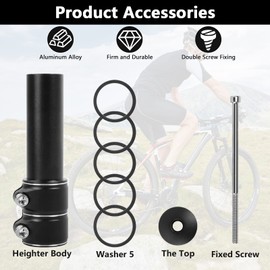 Bike Stem Riser Adjustable Bicycle Handlebar Extender Increases Bar Height Up to 5.3" for Most Bicycle Road Bike, MTB, BMX, Cycling (1-1/8" Black)
