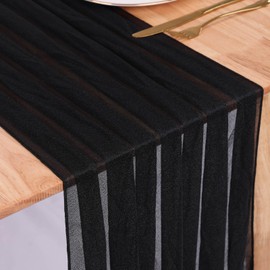 SAJOO 1 Pack Black Chiffon Table Runner 30x120 Inches Romantic Boho Rustic Wedding Table Runners 10FT Sheer Chiffon Table Runnerfor Birthday Party Decor Bridal Baby Girl Shower Table Decoration