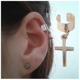 Yheakne Cross Dangle Ear Cuff Earrings Gold Dangle Ear Cuff with Cross Clip on Earrings Vintage Clip Cuff Earrings Non Pierced Cartilage Cuff Earrings for Women and Girls (Gold)