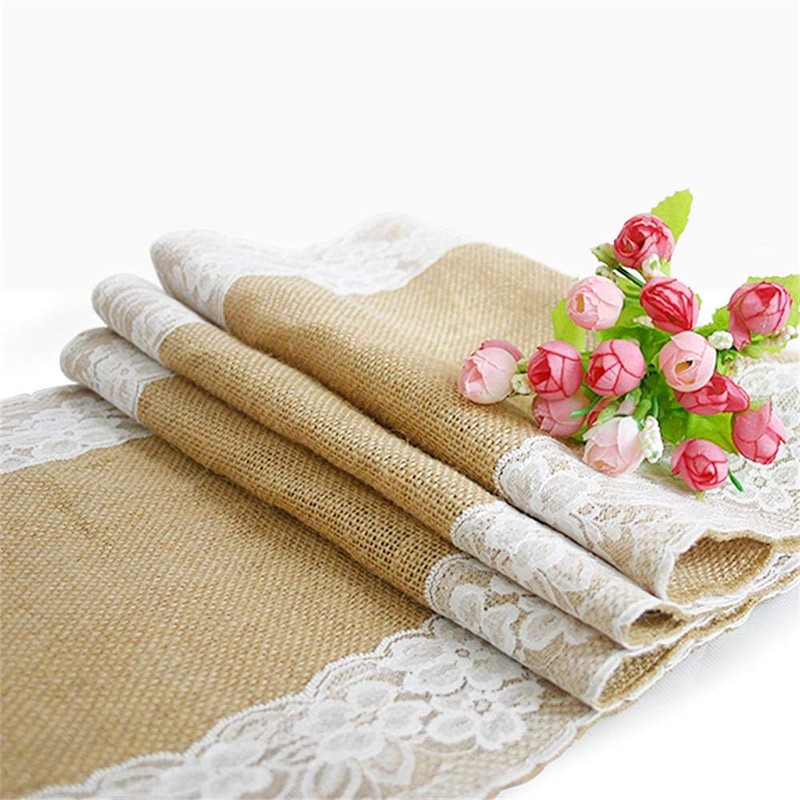 12"x108"(275x30cm) Jute Hessian Lace Table Runners Rustic Burlap Sewed Edge
