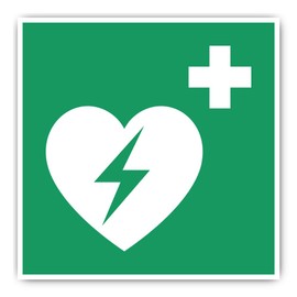 Automated External Defibrillator (AED), Rescue Sign: E010 - DIN EN ISO 7010 / ASR A1.3 - Sticker: 20 cm, Pack of 1