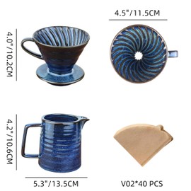 HYAXGM Pour Over Coffee Maker,Ceramic Coffee Maker With 40 pcs Paper Filter，15oz/450ml Pour Over Coffee Dripper (Starry Blue, V02)