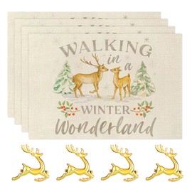 Place Mat Christmas, Linen Placemats, Table Runner, Winter Christmas Tablecloth, Christmas Decoration Table Decoration, for Dining Table, Kitchen, Party, Winter Decoration, Washable, 45 x 30 cm