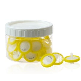 Pack of 30 Nylon Syringe Filters 0.22 um Pore Size, 25 mm Membrane Diameter, Laboratory Syringe Filter, HPLC and GC Syringe Filter, Yellow (Barrels Packed)