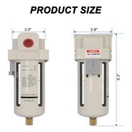 AIRZOE 1/2" NPT Air Dryer For Compressor - Air Compressor Water Separator AF4000-04, Manual Drain ,5 Micron Brass Element, Poly Bowl, 0-150 psi Gauge