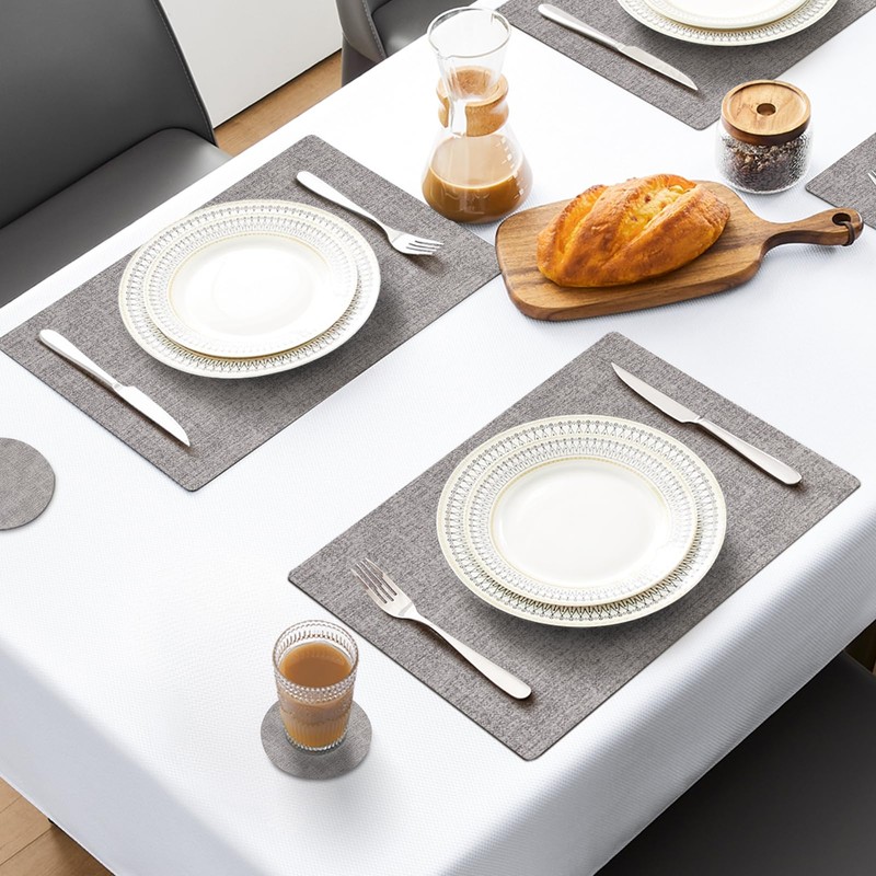 MOSAYT Faux Leather Placemats Set of 6, Heat Resistant Wipeable