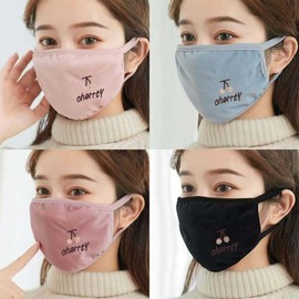 Women's Fashion Cotton Winter Mask with Embroidery - Thick, Windproof, Warm & Washable, Adult Free Size Cherry [Pink] 5ea