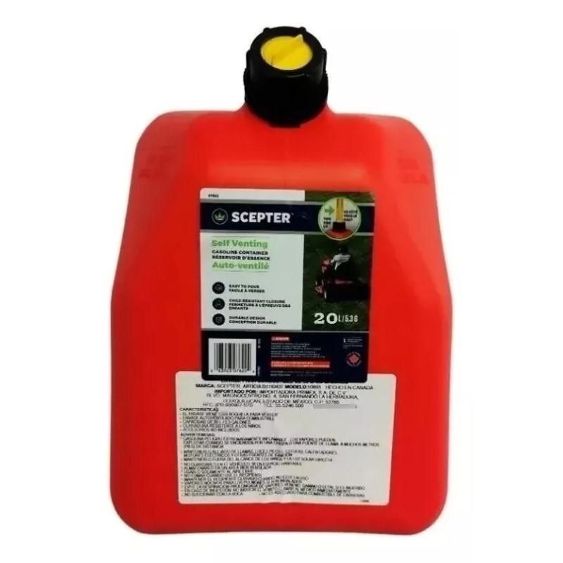 Scepter Tanque Bidón Gasolina 20ltrs Portátil Scepter Tapa Seguridad