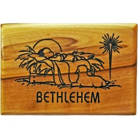 Holy Land Olive Wood Magnet from Israel, Bethlehem Baby Jesus Horizontal, Small Token of Faith for Refrigerators, Blackboards, Whiteboards, and Desks