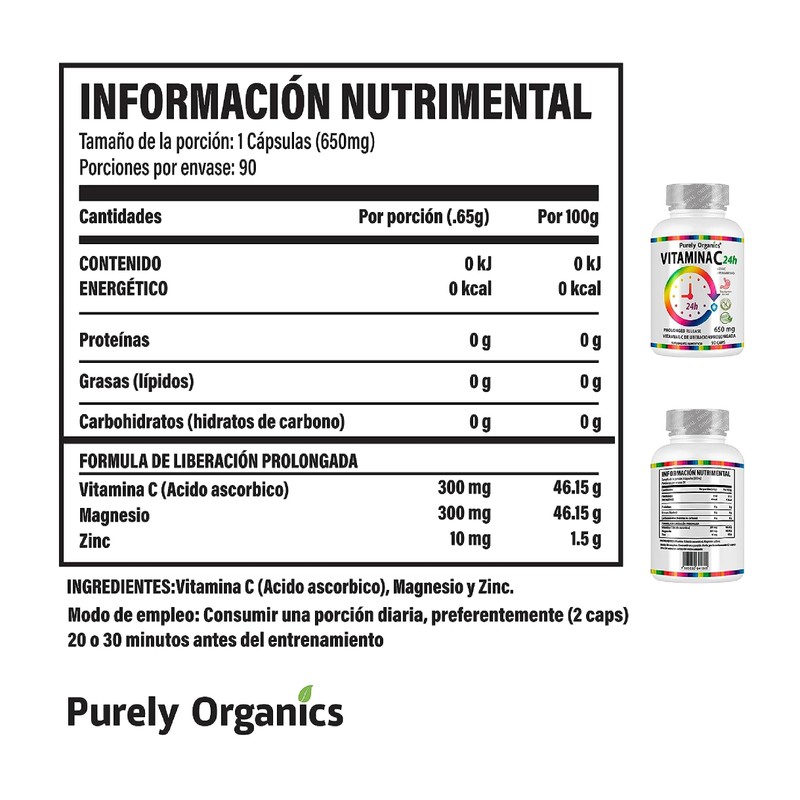 Vitamina C de liberación prolongada. Activo por 24 horas. Con