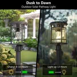 Emliviar Outdoor 28“ Solar Powered Floor Lamp for Patios, Portable Cordless Solar Pathway Light Outside with Water Ripple Glass, Black LED Post Lantern 2700K for Yard, Balcony, XE229PL-S SL BK