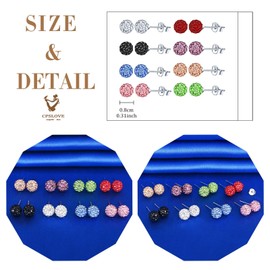 CPSLOVE Women's Colourful Crystal Ball Earrings 925 Sterling Silver Stud Earrings with Rhinestones for Girls Jewellery Set of 8 Pairs, 2017, Cubic Zirconia
