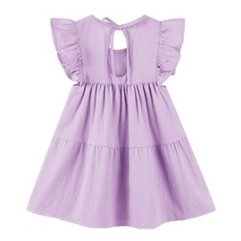 RJXDLT Toddler Dress Baby Girls Cotton Linen Ruffle Sleeve Tiered Swing Casual Summer Boho Dresses 379 Lavender 110