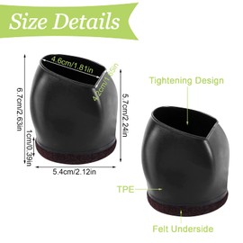 UFURMATE 5Pcs Black TPE Rubber Caster Cups with Felt Pad Non Slip Floor Protectors for Tile/Wooden Floors