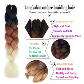 Xiaofeng Braiding Hair Extensions for Women 6 Packs 100g/Pack 24Inch High Temperature Ombre Jumbo Synthetic Braiding Hair for Twist Crochet Braids (24 Inch, black-brown-beige)