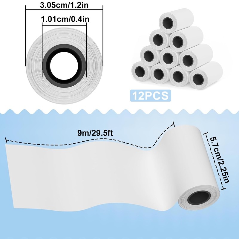 12 Rolls Kids Camera Print Paper Refill, Thermal Paper Rolls,Kids