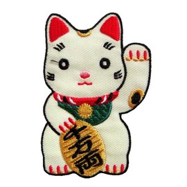 Maneki-neko Welcoming Lucky Fortune Cat Japanese Japan Embroidered Iron on Patch