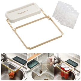 Kitchen Sink Drain Strainer, Foldable Bracket Sink Filter with 200 Pcs Net Mesh Hanging Bags for Kitchen Leftovers, Garbage, Food Waste (White)