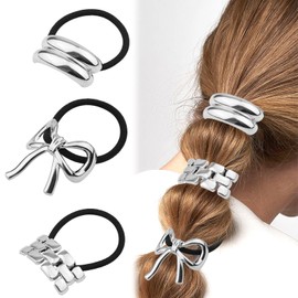 3 Pcs Metal Hair Cuffs, Metal Hair Tie Ponytail Hair Cuff Silver Metal Ponytail Scrunchie Metal Hair Holder for Women Hair Accessories
