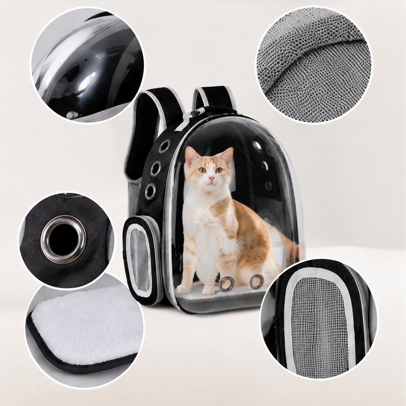 Transparent Pet Backpack Carrier for Cats & Small Dogs, Ventilated