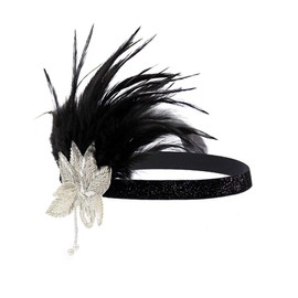 Art Deco 1920s Flapper Feather Headpiece Roaring 20s Great Gatsby Headband for Women White