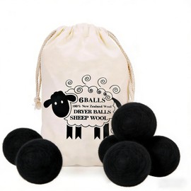 6 Pack Wool Dryer Balls, Black, 2.75 in/7 cm