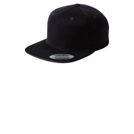 SPORT-TEK Unisex Classics Flat Bill Snapback Cap, Black/Deep Orange, One Size