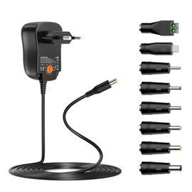 24 W Universal Power Supply AC to DC 3 V 4.5 V 5 V 6 V 7.5 V 9 V 12 V 2 A DC Power Supply with 8 DC Plugs for Household Electronics such as LED Strip Light Router CCTV Camera, 2000 mA Max.