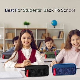 Cooyou Large Capacity Boys Pencil Case, 3 Compartments Pencil Case for Boys and Girls, Smooth Zipper Portable Pencil Pouch Gift, Black