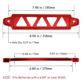 Battery Hold Down Bracket, Aluminum Alloy Battery Tie Down Bracket, Battery Tray for Car Battery Mount Bracket Hold Lock Accessories, Car Battery Lock Down- with 10in J bolts (Red)