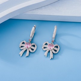 Bow Earrings 925 Sterling Silver Bow Tie Dangle Hoop Earrings Bow Jewelry Gift for Women