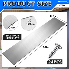 8 x 36 Inches Door Kick Plate for Exterior Doors Suitable for 36 Inch Doors Aluminum Kick Plates with Screws for Wood Metal Interior/Exterior Anti Scratch Door Protection (2 Sets)