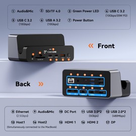TobenONE 18-in-2 MacBook Docking Station Dual Monitor 4K@60Hz, 150 Power Adapter, 20W Charging, USB C Docking Station with 2 HDMI&DP, 7 USB, 2.5Gbps Ethernet, 2 Audio, Dock Stand for MacBook Pro